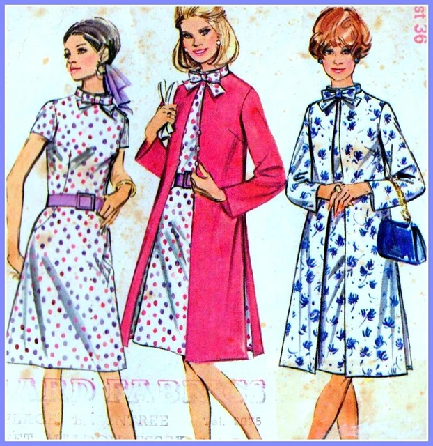 VINTAGE 70S DRESS & COAT Sewing Pattern Bust 36" 92 cm RETRO Party