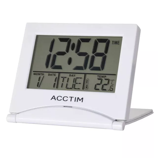 Acctim Mini Flip 2 Folding Travel LCD Alarm Clock White 15782