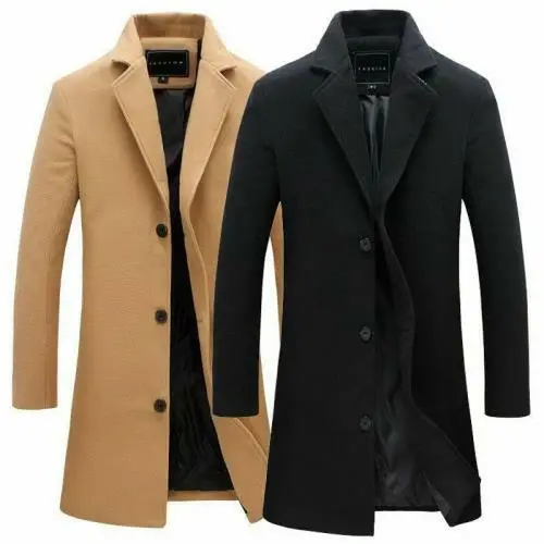 Winter Mens thickenWool Trench Coat Formal Double Breasted Overcoat Long Jacket
