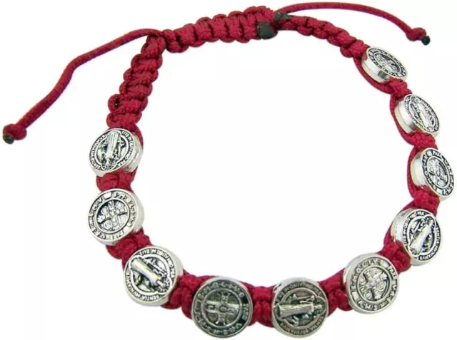 Medalla de San Benito en Pulsera de Cordon Rojo Ajustable 8 Pulgadas Talla Unica