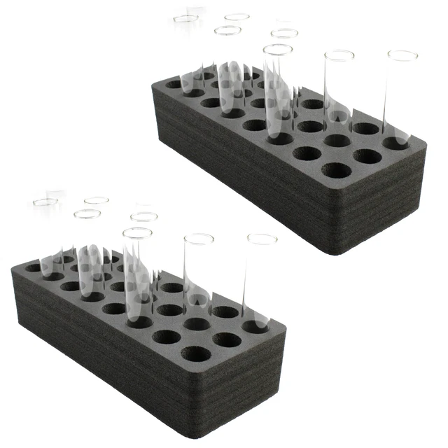 2 Test Tube Freezer Stands Transport Holds 24 Fits up to 30mm Black Foam Rack