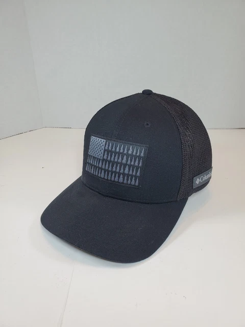 Columbia Mesh Back Flex Fit Hat Black w/ Gray Tree Flag Trucker Fitted