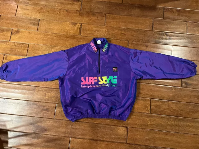 Surf Style Reto Vintage Purple Iridescent  1/4Zip Pullover Windbreaker Jacket