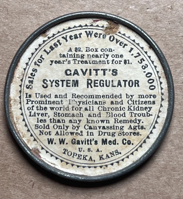 Vintage Advertising Pocket Mirror ~ GAVITT’S SYSTEM REGULATOR ~ Topeka, KS *NICE