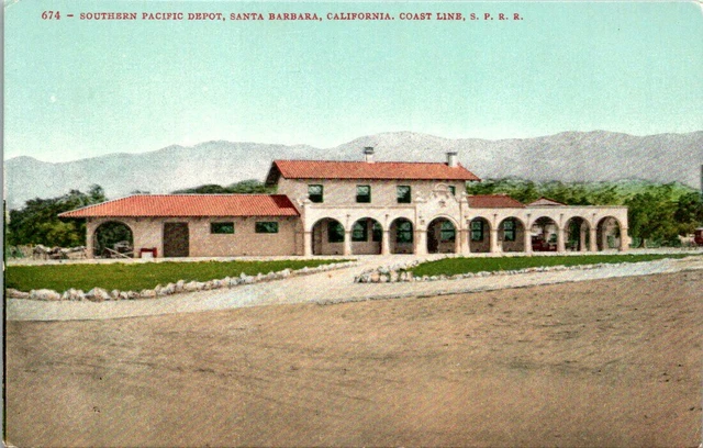 Postcard Southern Pacific Depot Santa Barbara CA Coast Line SPRR