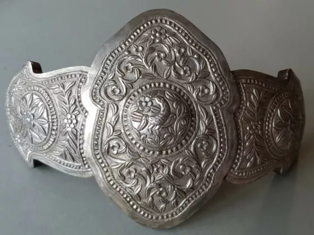 ANTIQUE 1899 Macedonian Ottoman Hand forged engraved silver alloy belt buckle