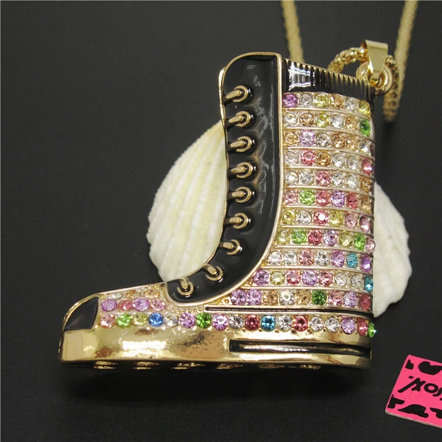 New Black Enamel Bling Booties Crystal  Betsey Johnson Pendant Women Necklace