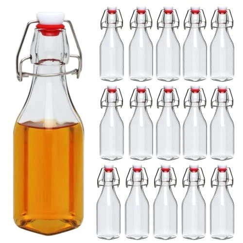 16 Pack Glass Bottles With Airtight Lids Swing Top Square Glass 250 ml 8oz