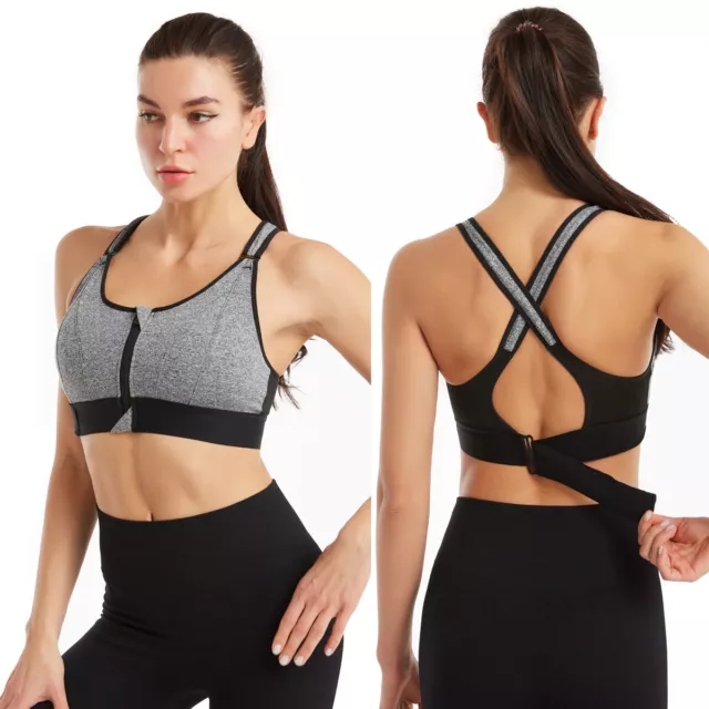 Women's High Impact Zipper Front Closure Padded Sports Bra Shockproof Plus  Size