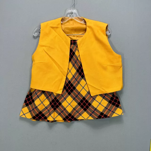 Vintage 60s 70s wool mini skirt Set Vest Tweed Black Yellow Plaid XS 23" Waist