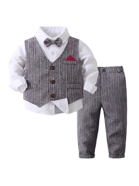 Toddler Boys Formal Suits Long Sleeve White Shirt Tuxedo Vest Trousers Birthday