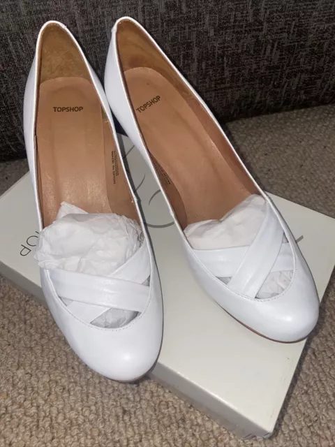 Topshop Size UK 7 White Leather Crossover Heels BNIB RRP £5