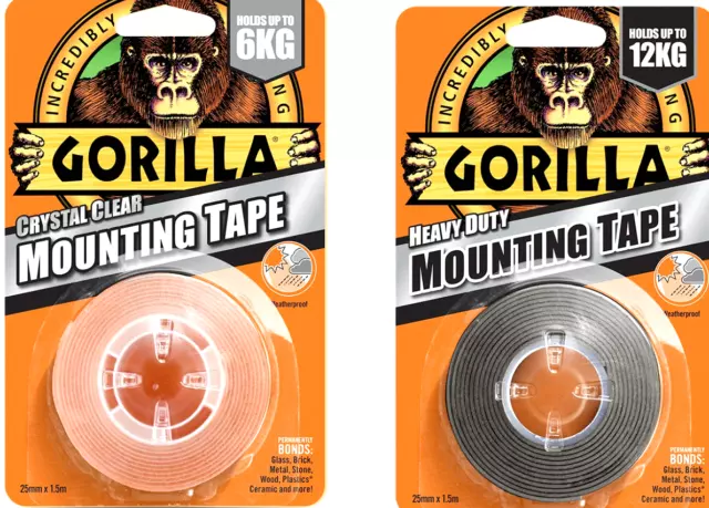 Gorilla Glue Heavy Duty Mounting Tape Double Sided Weatherproof - BLACK / Clear