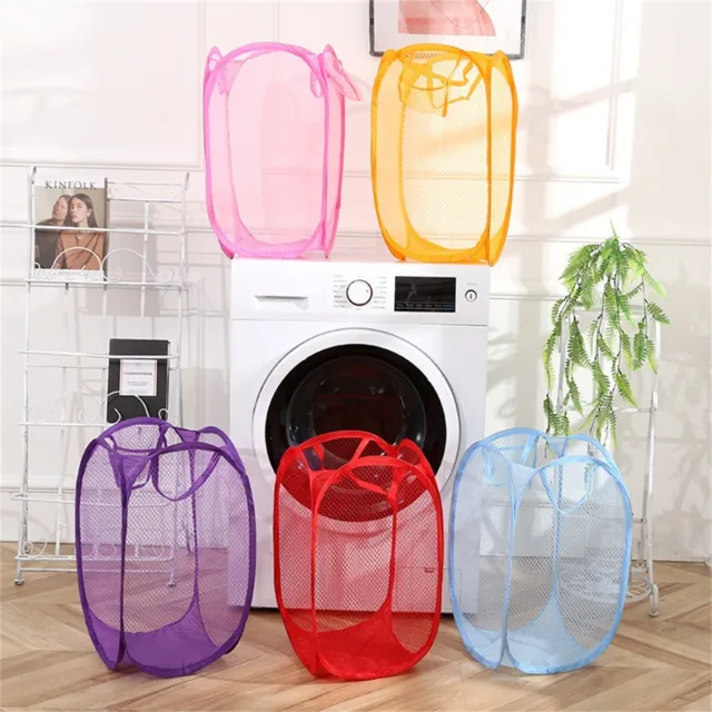 2x Mesh Laundry Hamper Collapsible Laundry Basket With Side Pocket Cloth Storage