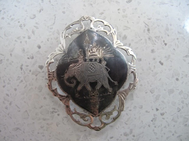 Vintage Sterling Silver Siam Brooch