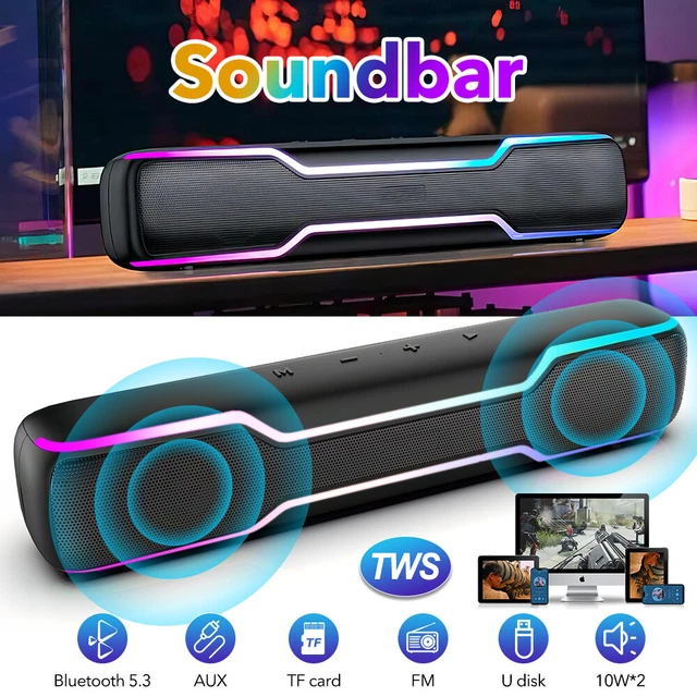 WIRELESS TWS SOUND Bar Bluetooth Speaker RGB Gaming Soundbar 3.5mm for ...