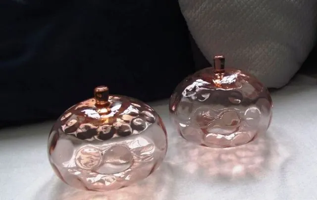 Lot de 2 Globes anciens en verre soufflé couleur rose pour lustre ancien