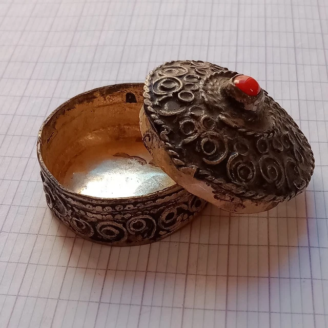 Very Rare Ancient Viking Silvered Old Burmese Betel Box, Betel Box Brass