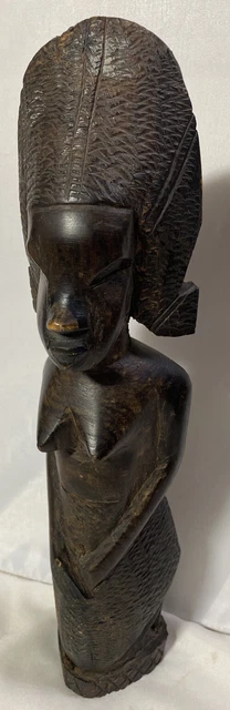 Vintage African Tribal Art ~ Carved Ebony Woman ~ Handcrafted in Tanzania ~ 12"
