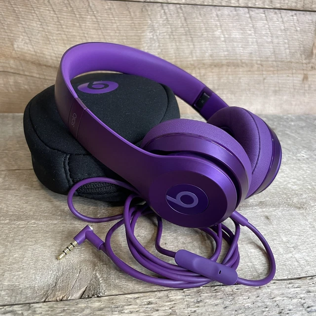 Beats by Dr. Dre Solo 2 Wired Headphones Adjustable Purple B0518 with Case - EUC