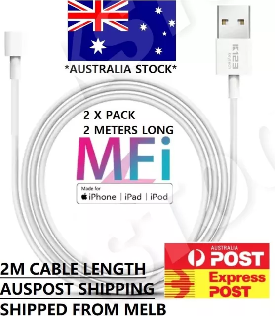 2 X 2M MFI Certified Lightning Cable for Apple iPhone 14 13 12 11 X PRO MAX