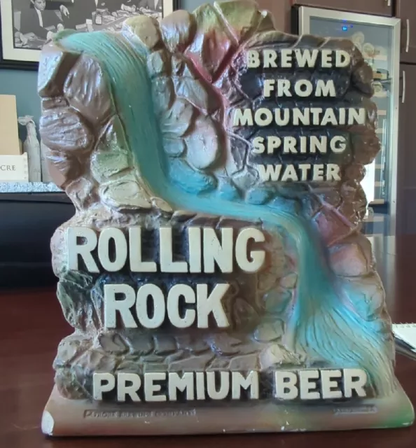 Vintage Chalkware Rolling Rock Beer Waterfall Spring Water Advertisement