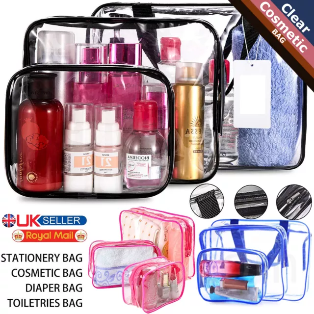 3 Piezas Maquillaje Cosmético Inodoro Pvc Transparente Bolsa De Lavado De Viaje Kit