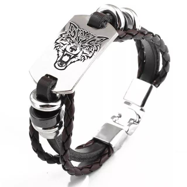 Men's Viking Wolf Black or Coffee Color Punk Rock Braided Leather Bracelet