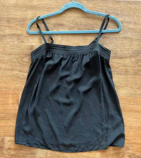 VINCE 100% Silk Embroidered Cami Top in Black Spaghetti Strap Size XS