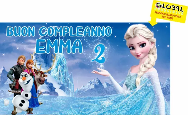 BANNER STRISCIONE compleanno - FROZEN - CON NOME E NUMERO bimba bambina