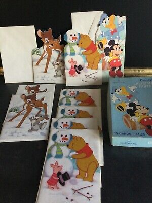 Vtg 60s lot 9 UNUSED Disney Hallmark CHRISTMAS CARDS Mickey Mouse Pooh Bambi BOX