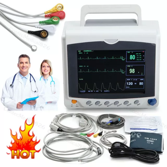 CMS6000C ICU Patient Monitor ECG NIBP SPO2 RESP TEMP PR Vital Signs Monitor 8''