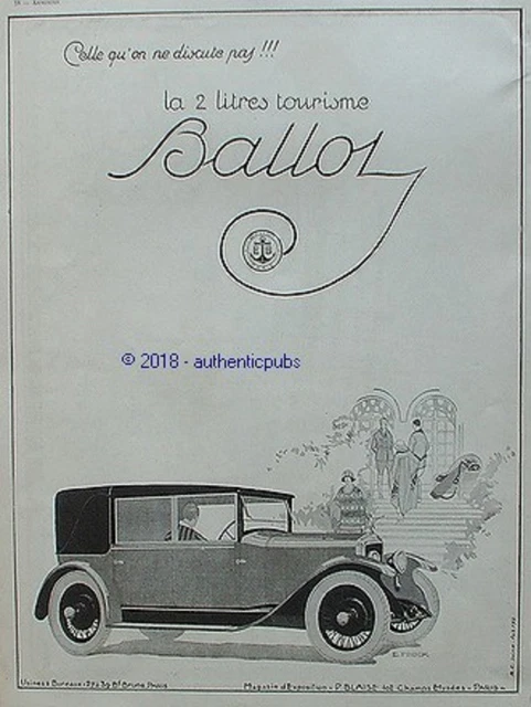 Publicite Ballot Automobile 2 Litres Tourisme Signe Frock De 1924 French Ad Pub