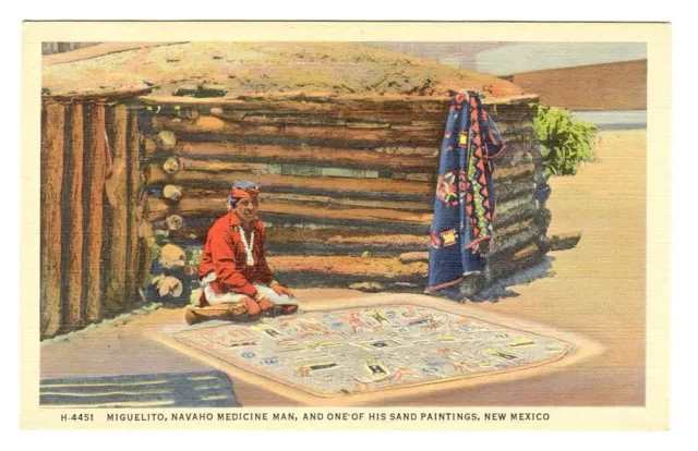 Indian Postcard Navajo Medicine Man Sand Painting Fred Harvey New Mexico 1930