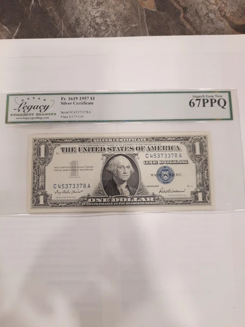 Silver Certificate $1 1957 Legacy graded Superb Gem new 67PPQ