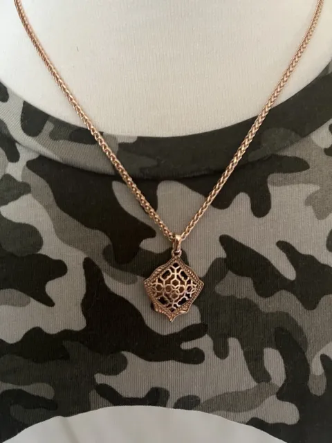 Kendra Scott Kacey Adjustable Filigree Pendant Necklace Rose Gold