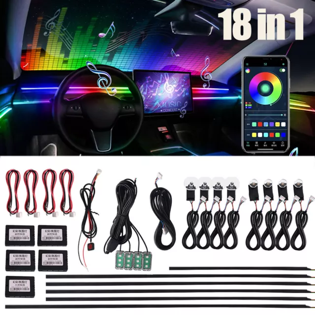 18 in 1 RGB Symphony Car Ambient Interior LED Lights Acrylic Guide Fiber Optic
