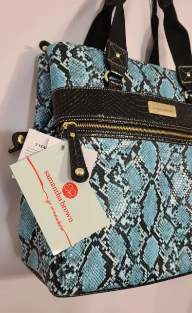 Samantha Brown Python Embossed Metro Tote Bag-Turquoise/Black-NWT 5
