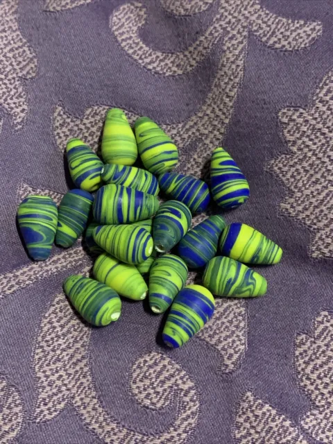 20 PCs Clay  Hand Painted Pear Shaped  Beads