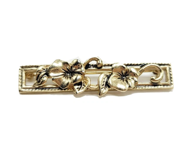 AVON Vintage Gold Tone Flower Vine Brooch Rectangular Signed