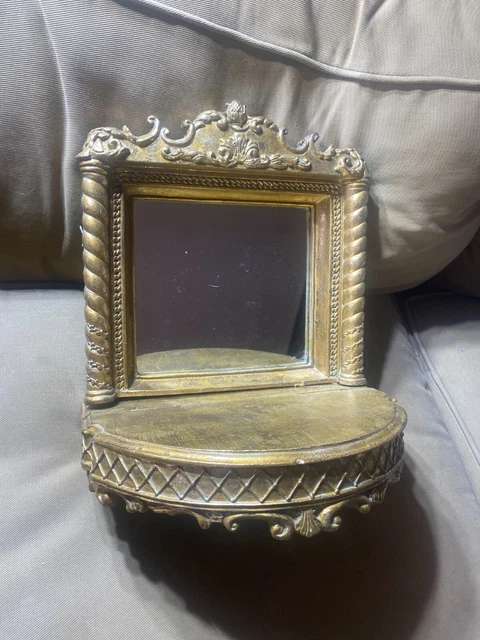 Vintage Gold Tone Framed Vanity Mirror With Storage- 12.25" W x 12.0" L x 8.0" D