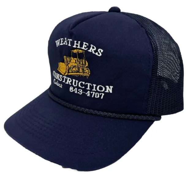 Vintage Weathers Construction Hat Cap Snap Back Blue Mesh Trucker Bulldozer Mens
