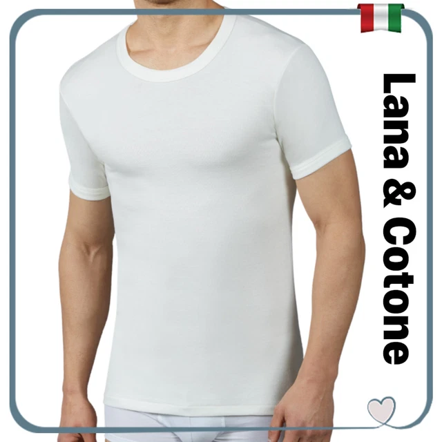 Taglie forti da uomo maglia intima in lana e cotone manica corta girocollo mezza