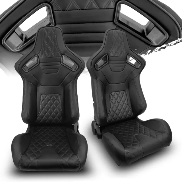 Black PVC Leather/BLack Stitch Left/Right Recaro Style Racing Seats Left&Right