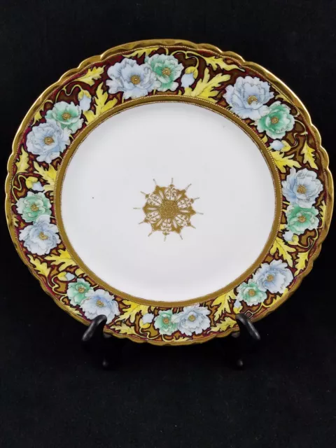 Antique Nippon Porcelain Hand Painted Art Nouveau 9 1/8” Plate w/Gold Beading