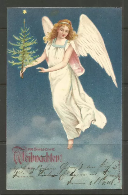 ⭐Osburgh – Germany. 1905. Upu Postcard. Christmas. Angel With Tree. Embossed.