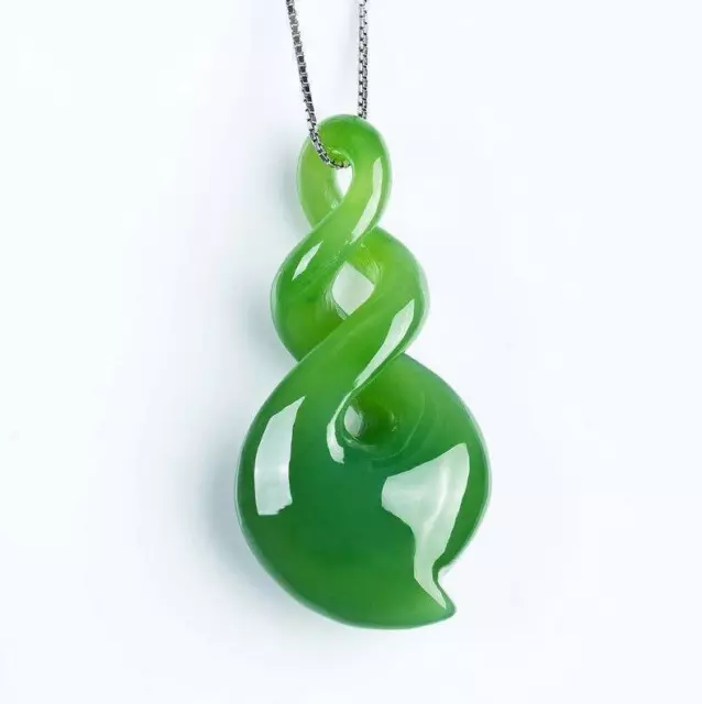 Chinese Nephrite Hand-carved Spiral Jade Pendant Natural Bright Green Jade