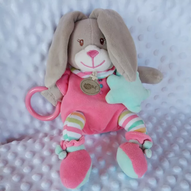 Doudou d'activité hochet pouet lapin rose et multicolore baby Nat tbe-🐰124