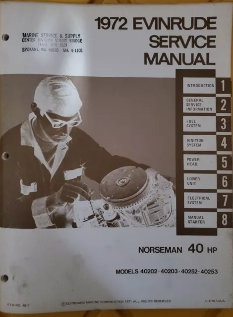 1972 40 HP Evinrude Johnson Outboard Repair & Service Manual