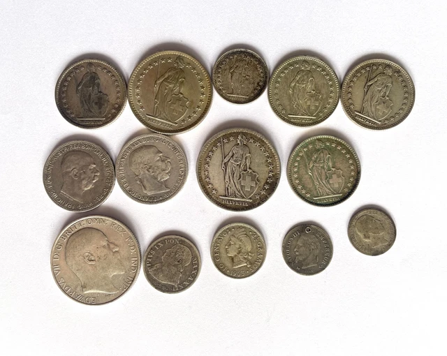 Lot de pièces 14 pièces en argent. Napoléon, Suisse, Royaume-Uni, Autriche..